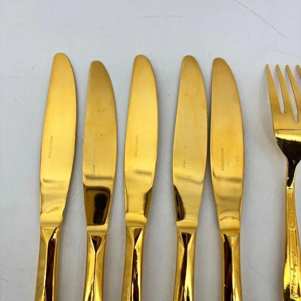 Sherwood Stanley Roberts Flatware Spoons Salad Forks Stainless Gold Tone